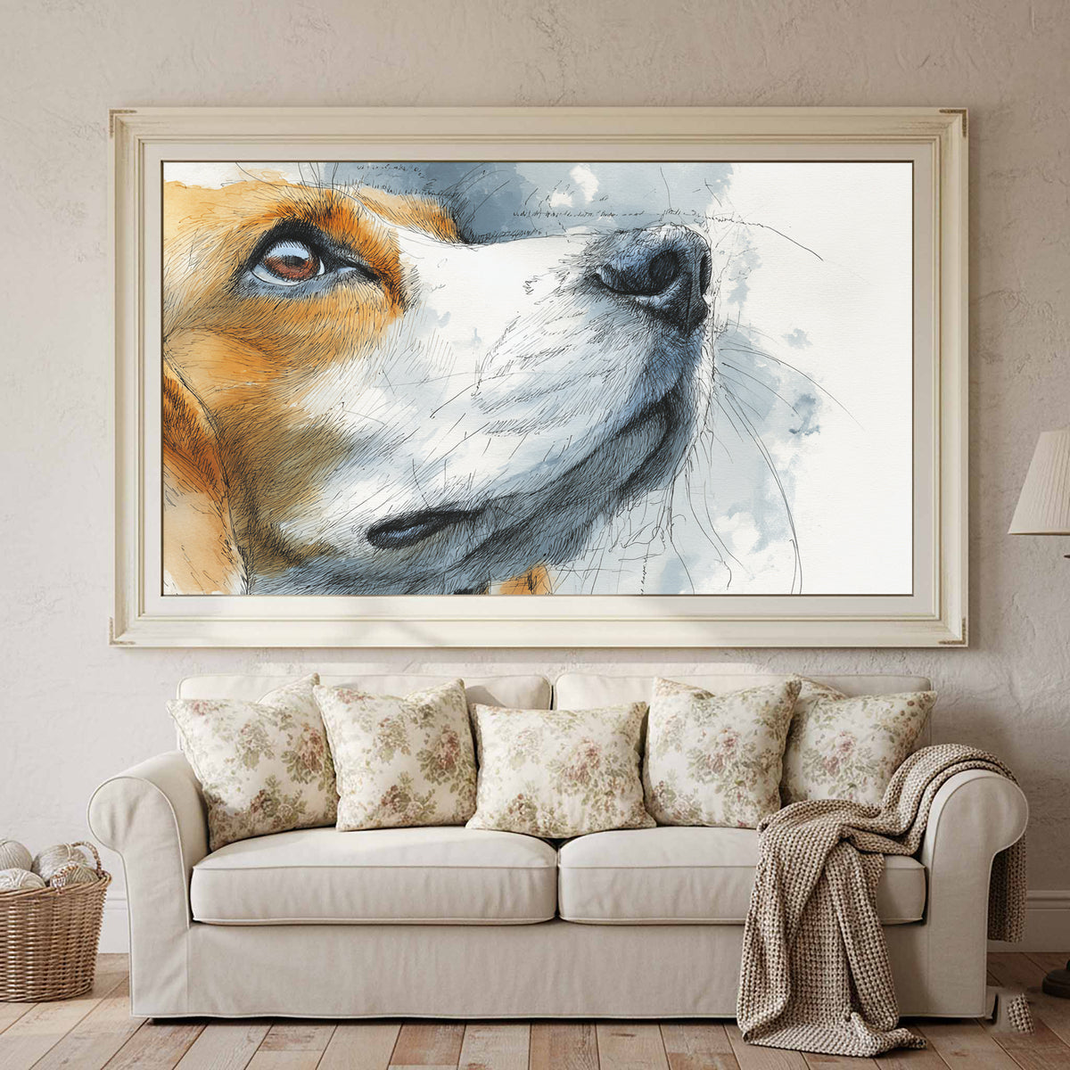 Beagle Portrait Canvas Print – styled room view 3