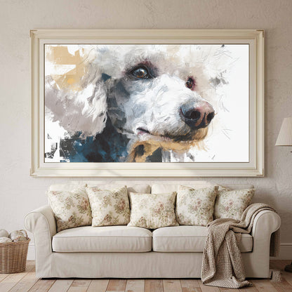 Stylized Poodle Canvas Wall Art – canvas print shown framed in a styled room