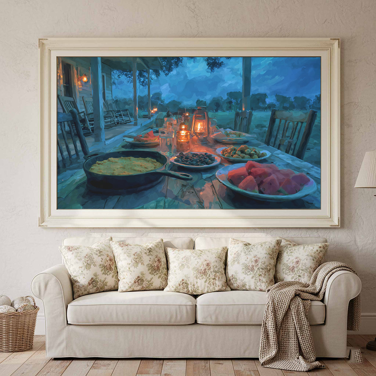 Southern Farmstead Dinner Canvas Print – styled room view 2
