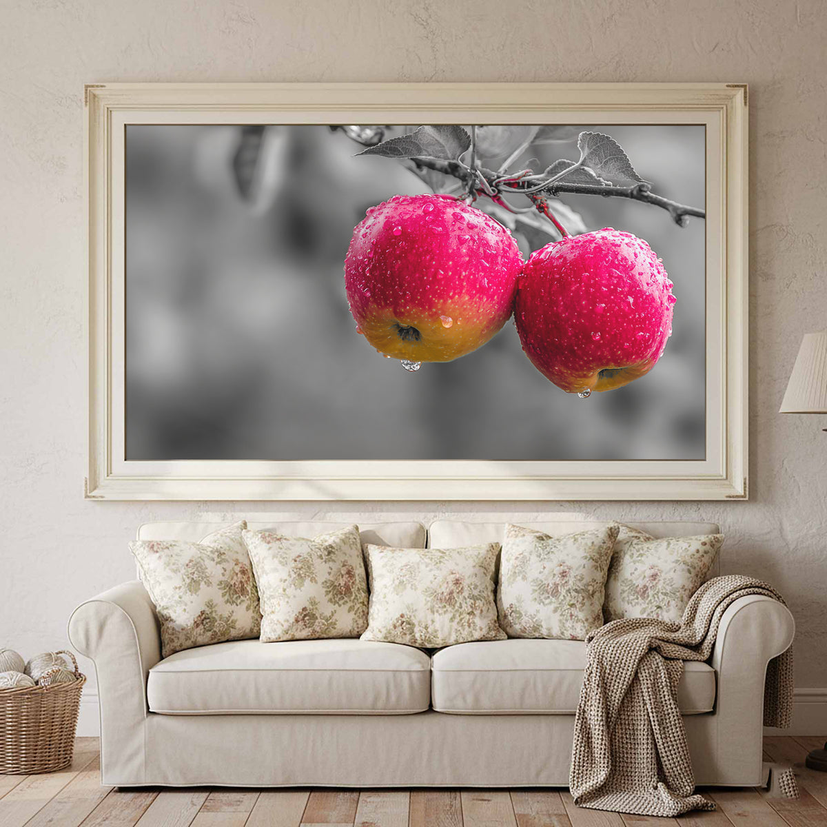Red Apple Canvas Wall Art – styled room view 2