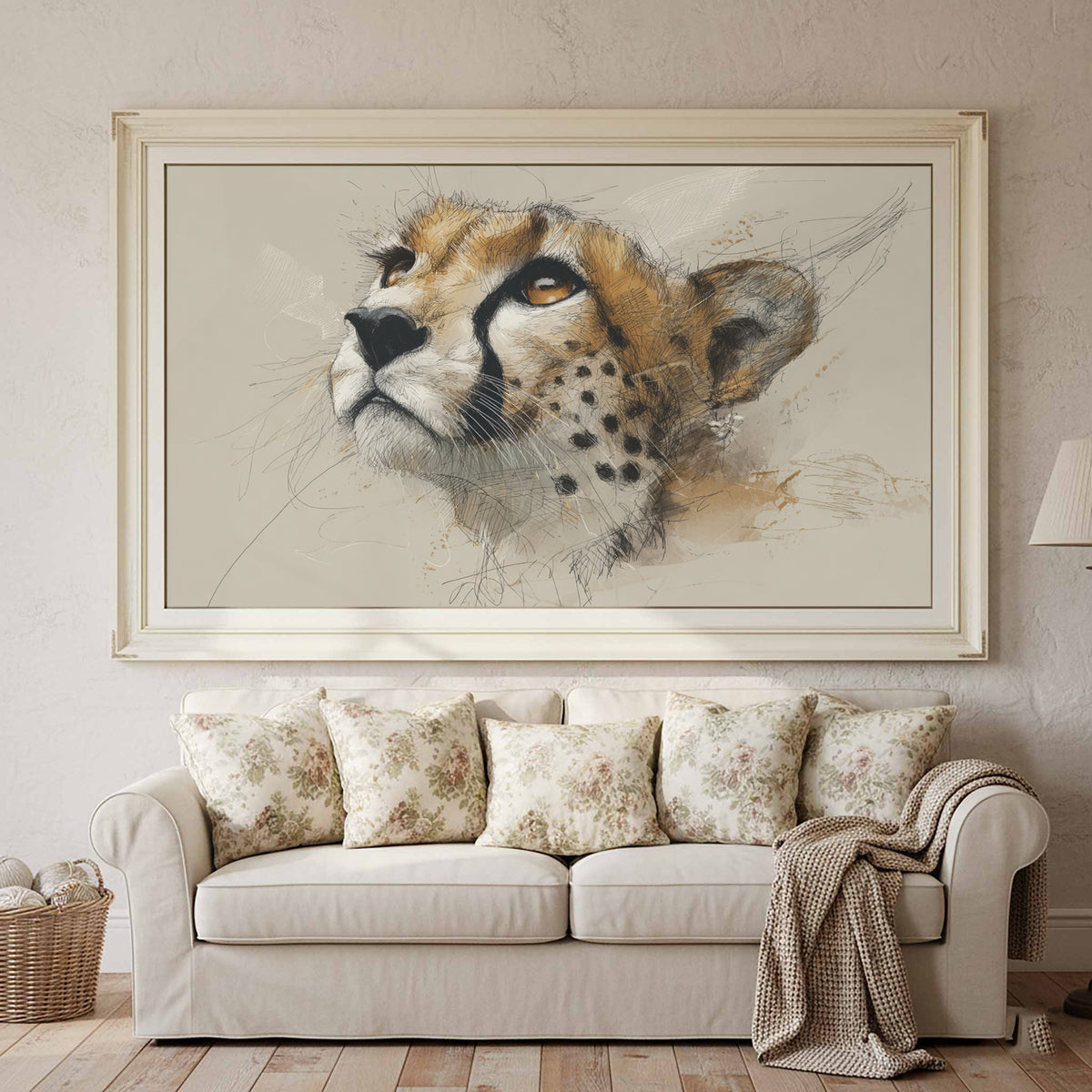 Cheetah Face Canvas Wall Art – styled room view 2