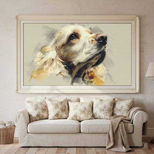 English Cocker Spaniel Dog Portrait Wall Art – canvas print shown framed in a styled room