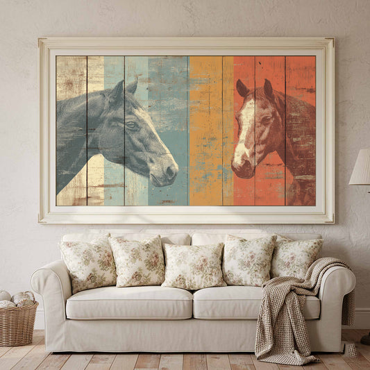 Western Horse Wall Art – canvas print shown framed in a styled room