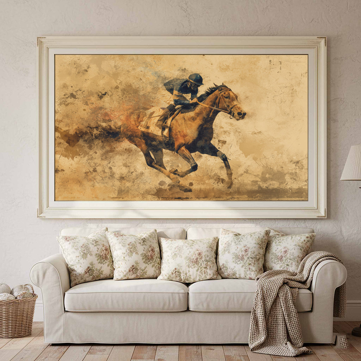 Racing Horse Canvas Print – styled room view 2