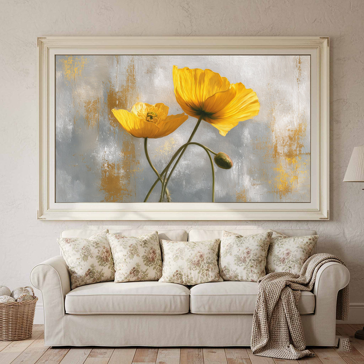 Golden Poppy Flowers Canvas Print – styled room view 3