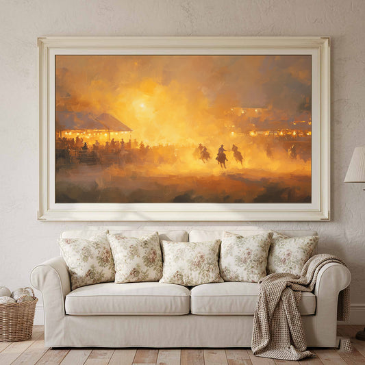 Western Rodeo Canvas Wall Art – canvas print shown framed in a styled room