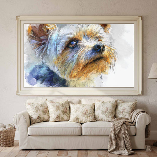 Yorkshire Terrier Canvas Wall Art – canvas print shown framed in a styled room
