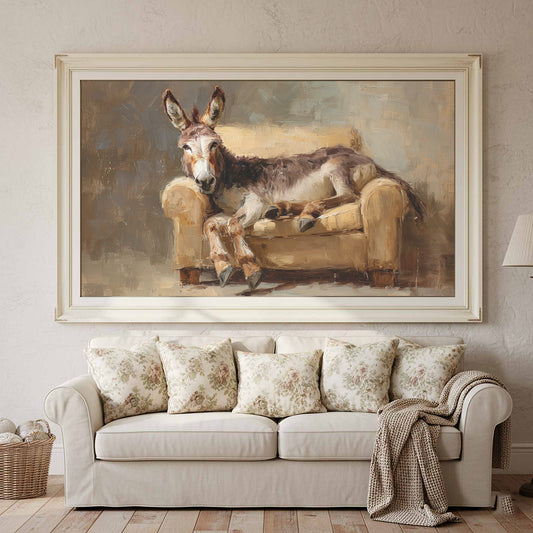 Donkey Wall Art Canvas Print – canvas print shown framed in a styled room