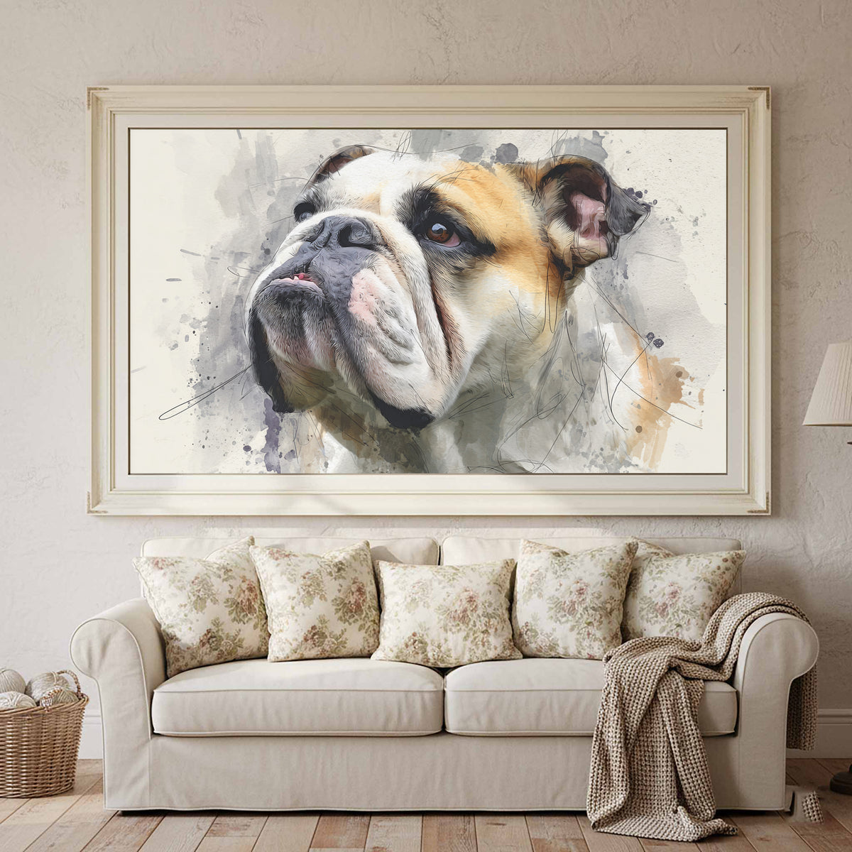 Bulldog Portrait Canvas Print – styled room view 2