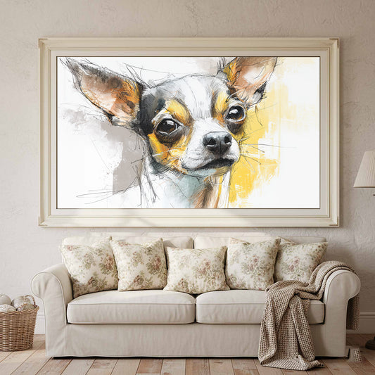 Chihuahua Portrait Canvas Wall Art – canvas print shown framed in a styled room
