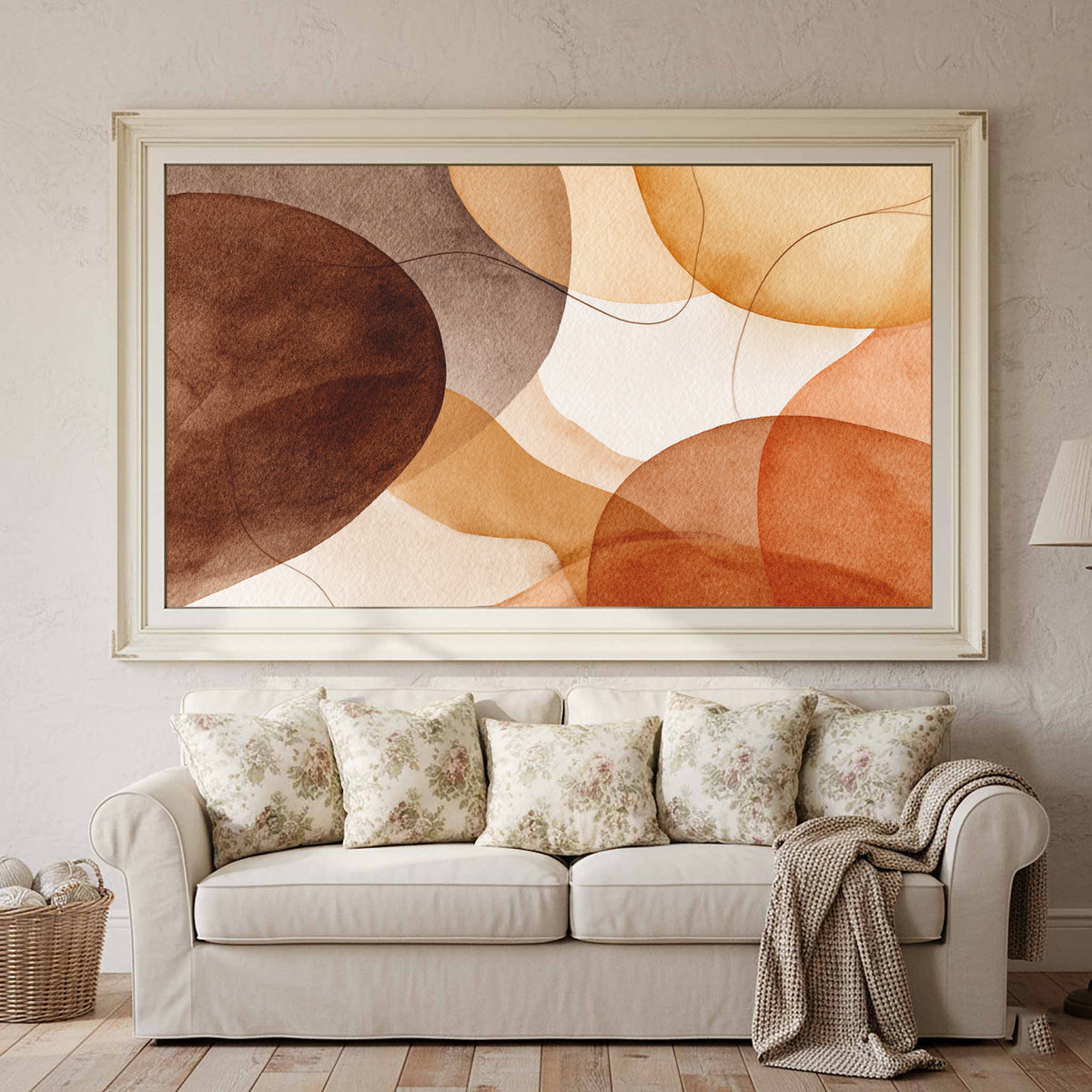 Abstract Watercolor Canvas Print – canvas print shown framed in a styled room