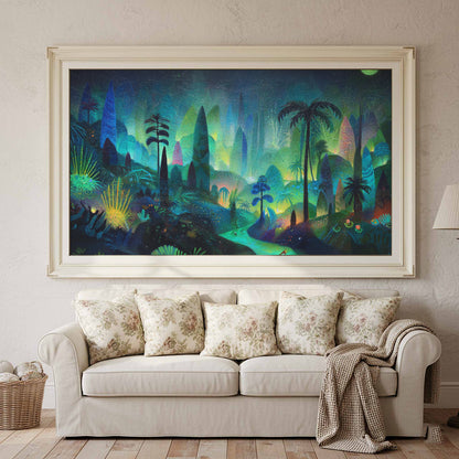 Dark Jungle Canvas Art – styled room view 2