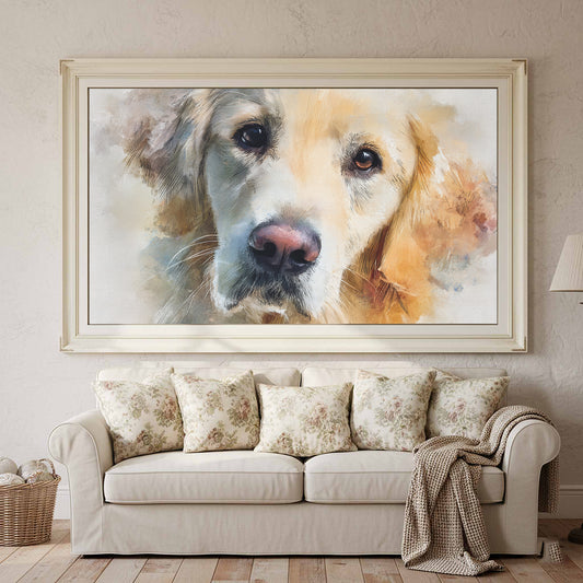 Golden Retriever Canvas Wall Art – canvas print shown framed in a styled room