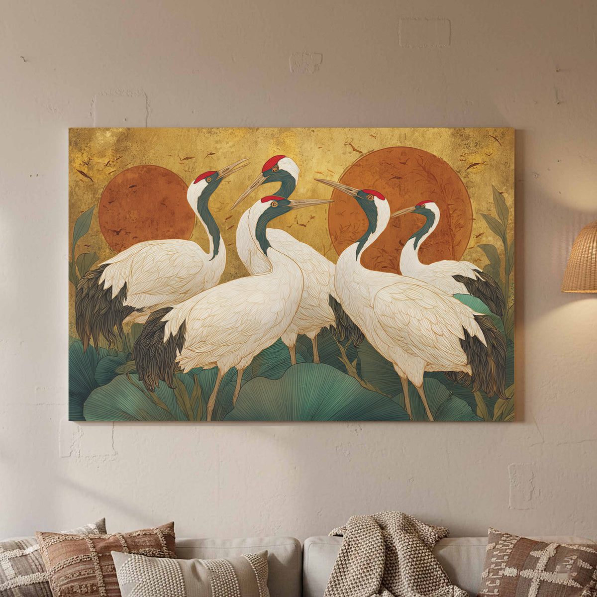 Elegant Crane Art Print – styled room view 2