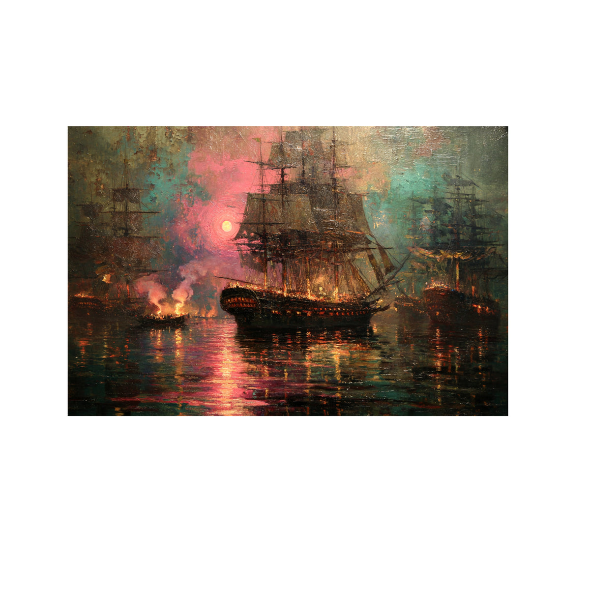 Naval Battle Canvas Print – styled room view 3