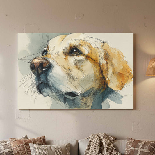 Golden Retriever Canvas Wall Art – canvas print shown framed in a styled room