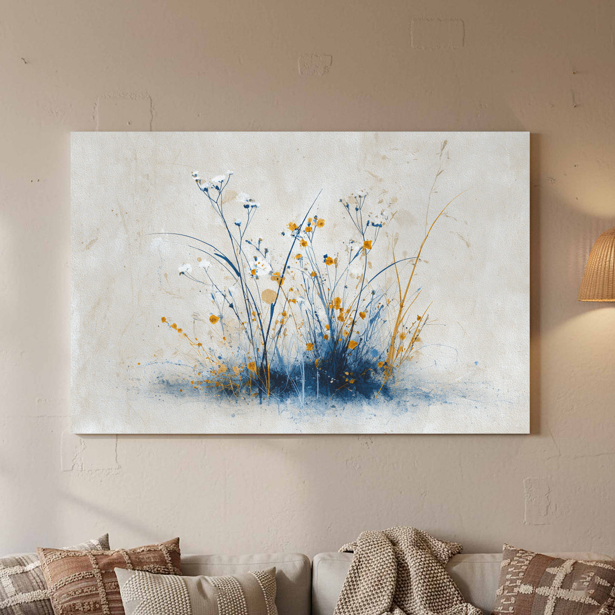 Abstract Botanical Canvas Wall Art – styled room view 2