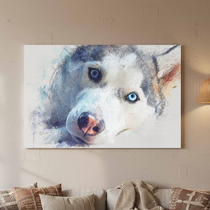 Siberian Husky Watercolor Canvas Print – styled room view 3