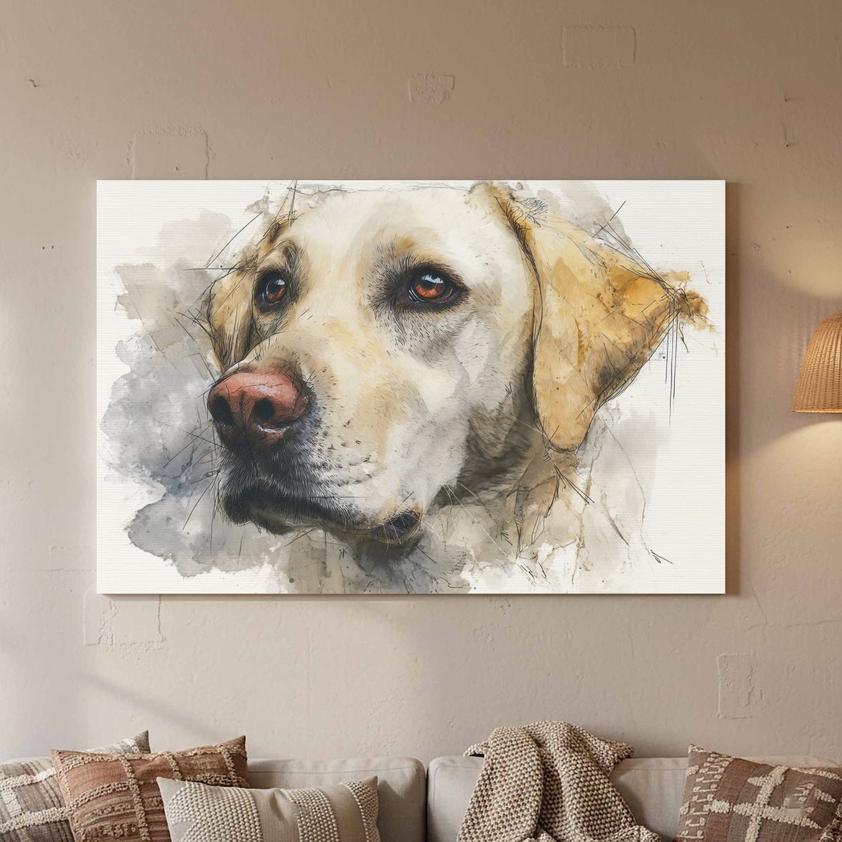 Labrador Dog Portrait Canvas Print – styled room view 2