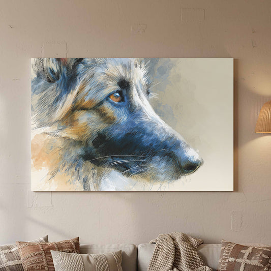 Belgian Shepherd Dog Portrait Canvas Art – canvas print shown framed in a styled room