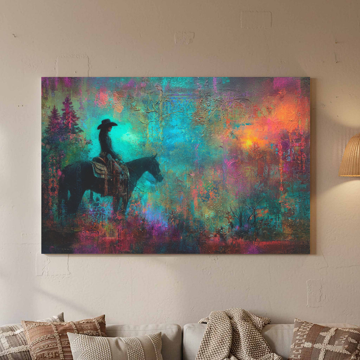 Western Cowgirl Canvas Art – styled room view 3