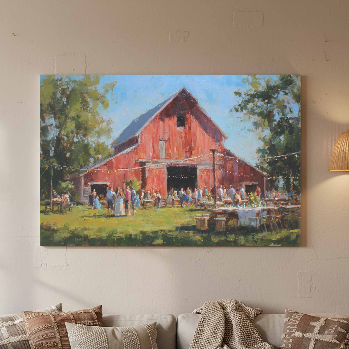 Barn Wedding Canvas Wall Art – styled room view 2