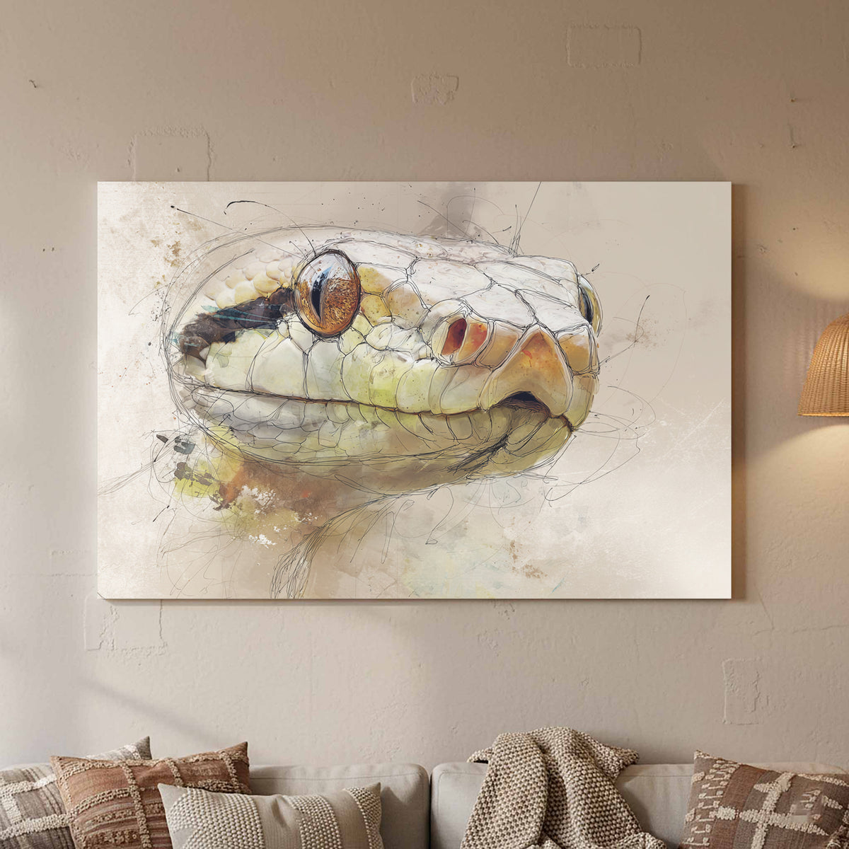 Snake Portrait Canvas Wall Art – styled room view 3