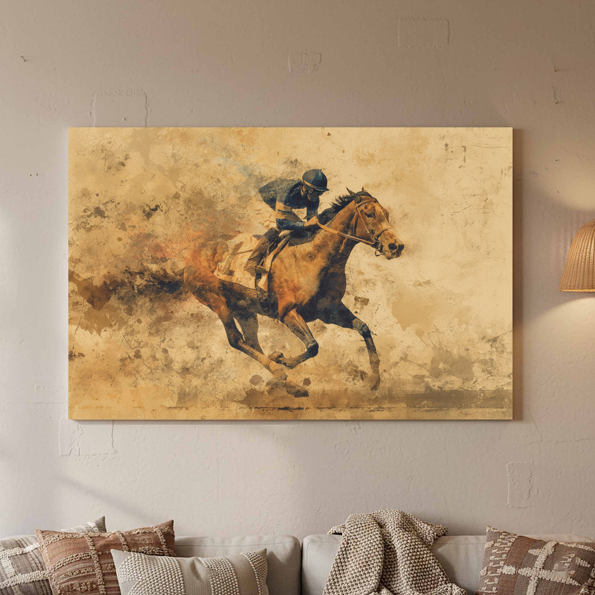 Racing Horse Canvas Print – styled room view 3