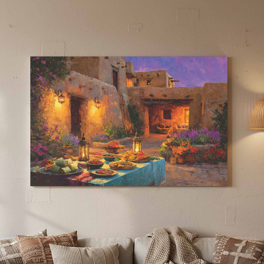 Southwest Adobe Wall Art – canvas print shown framed in a styled room