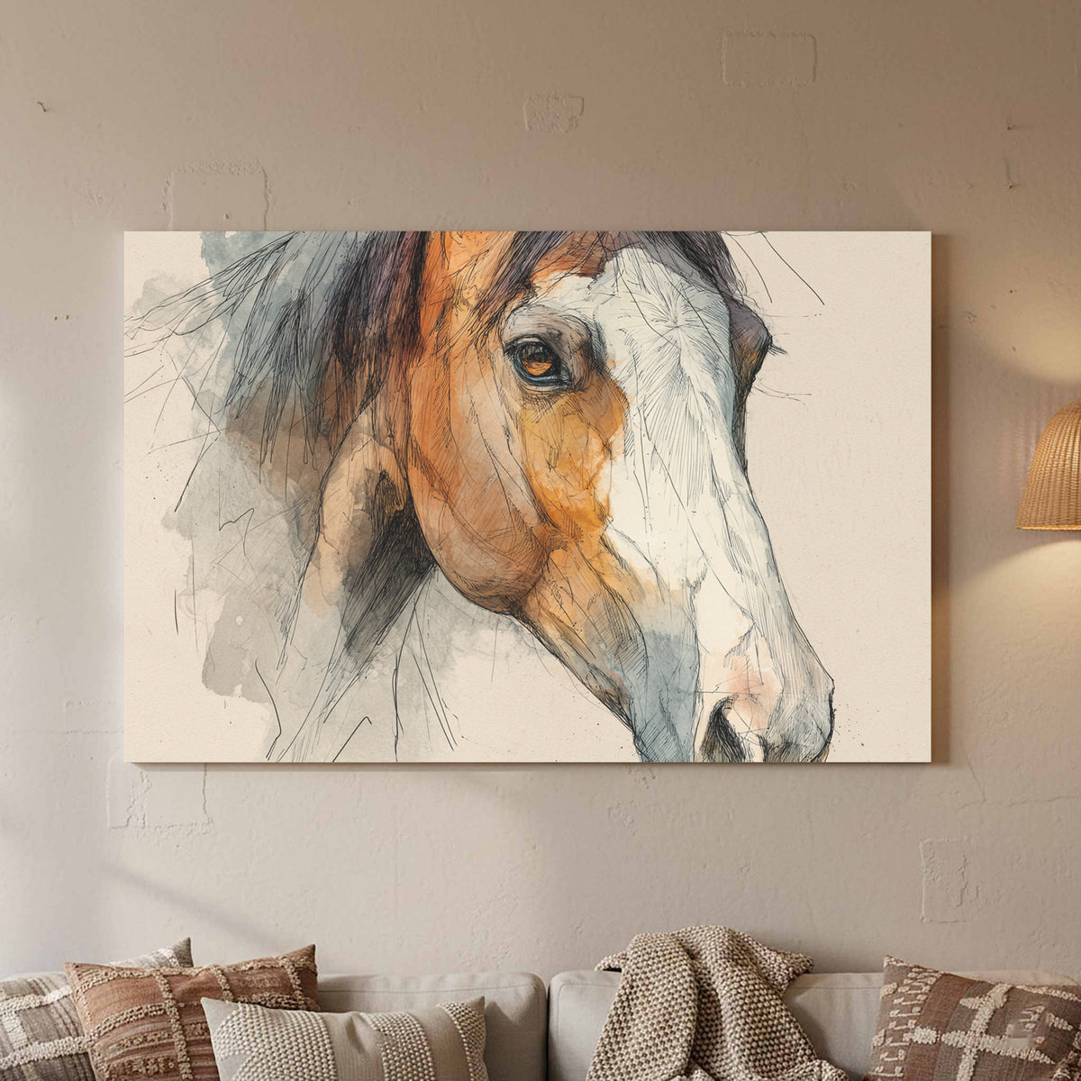 Horse Portrait Canvas Wall Art – canvas print shown framed in a styled room