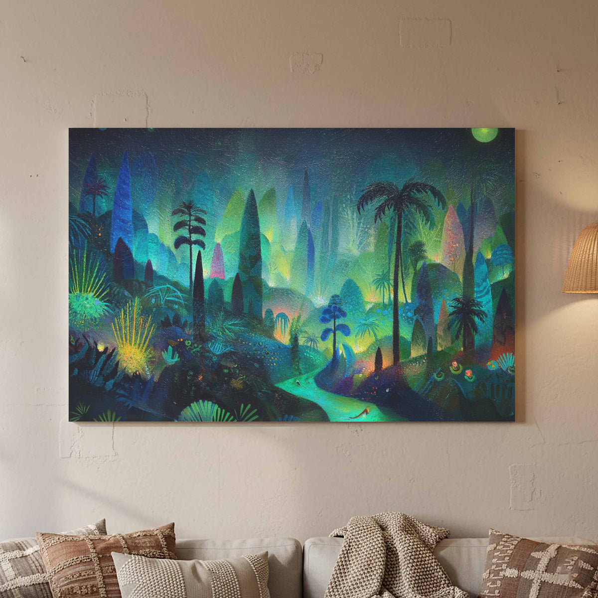 Dark Jungle Canvas Art – styled room view 3