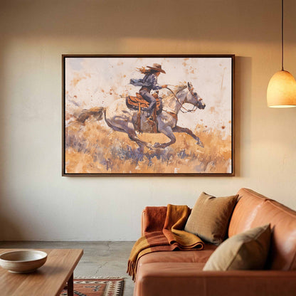 Western Cowgirl Watercolor Canvas Wall Art – styled room view 3