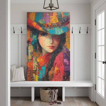 Western Cowgirl Abstract Canvas Wall Art – styled room view 3