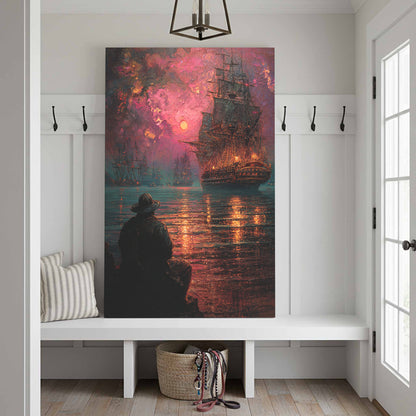 Naval Battle Canvas Wall Art – styled room view 3