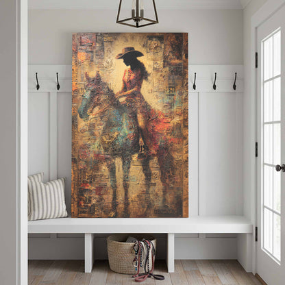 Western Cowgirl Abstract Canvas Wall Art – styled room view 4