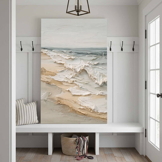 Coastal Impasto Seascape Canvas – canvas print shown framed in a styled room