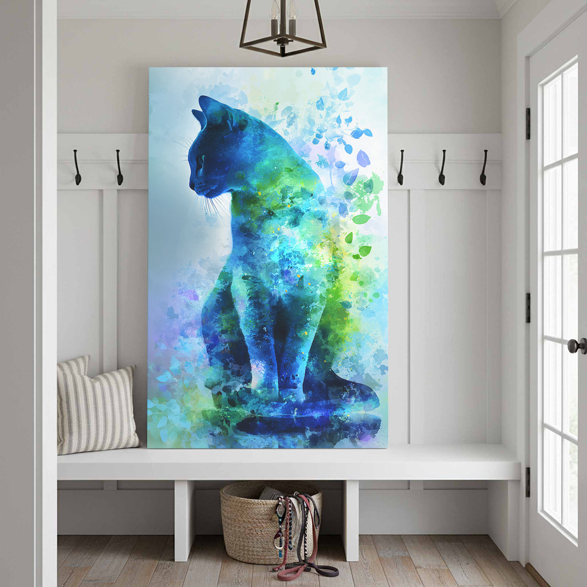 Russian Blue Cat Canvas Print – styled room view 3