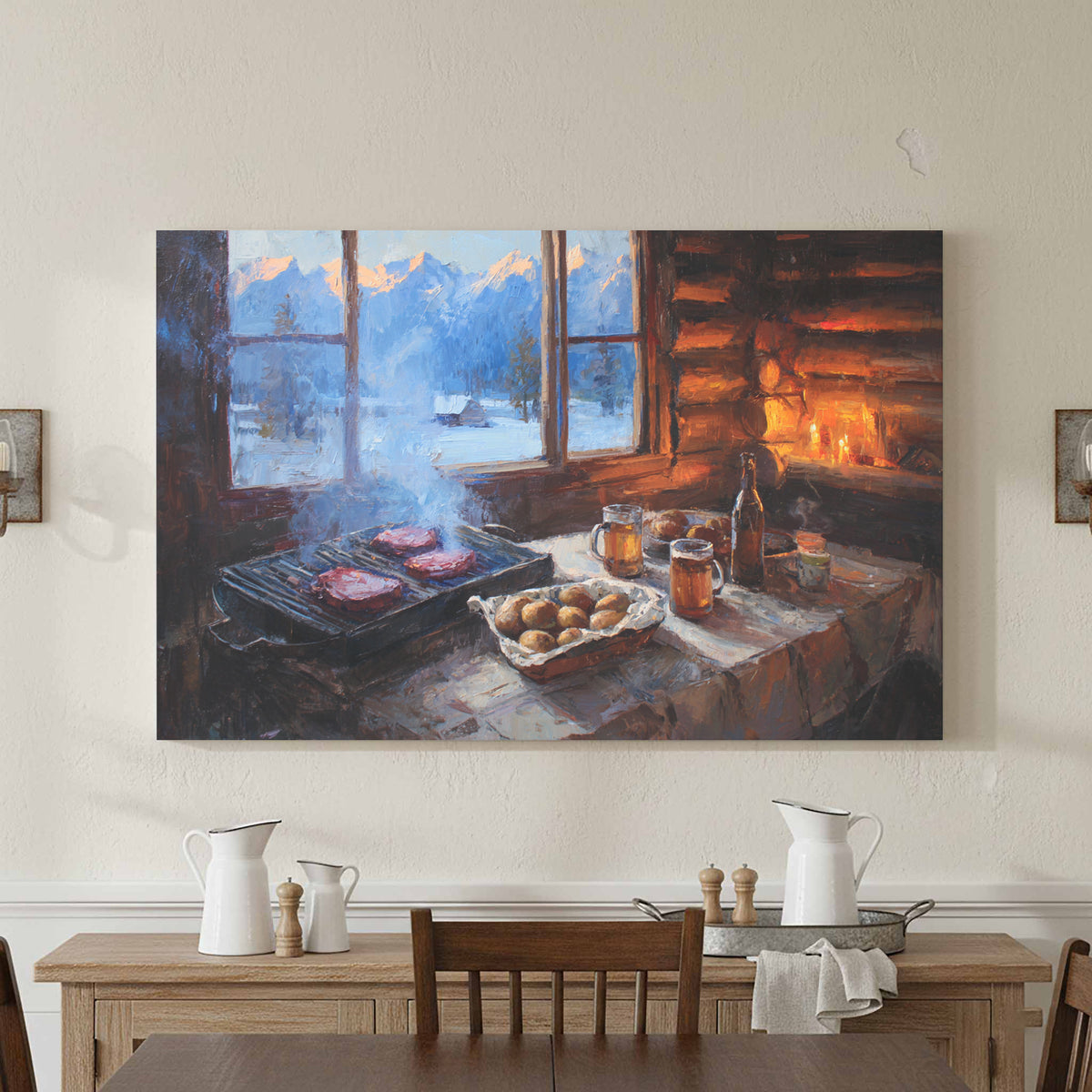 Rocky Mountain Lodge Canvas Print – styled room view 3