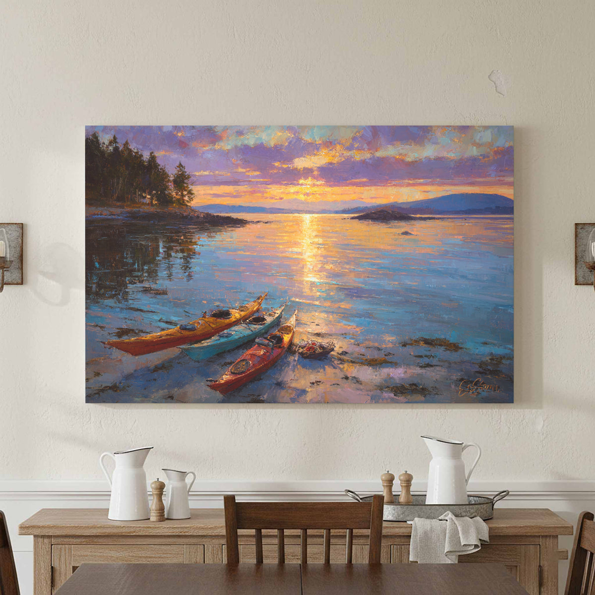 San Juan Islands Sunset Canvas Art – styled room view 3