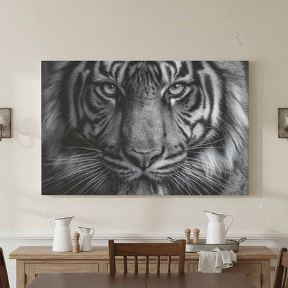 Bengal Tiger Portrait Canvas Art – canvas print shown framed in a styled room