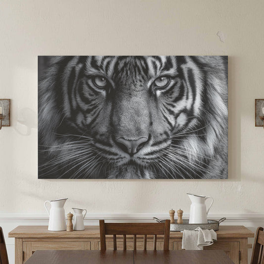 Bengal Tiger Portrait Canvas Art – canvas print shown framed in a styled room
