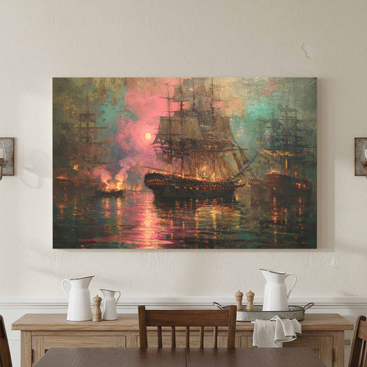 Naval Battle Canvas Print – canvas print shown framed in a styled room