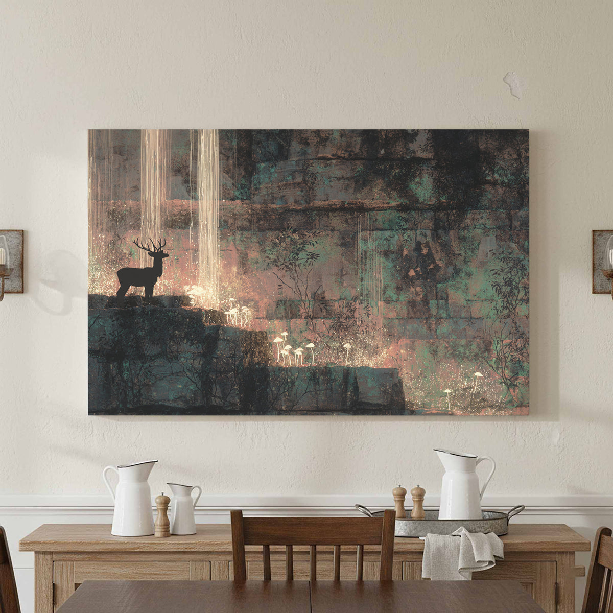 Cave Art Deer Silhouette Print – styled room view 3