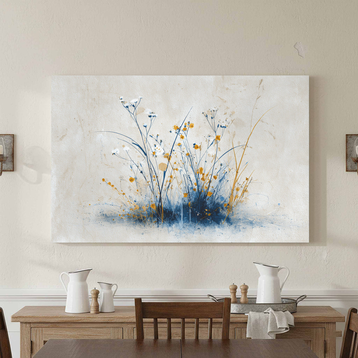 Abstract Botanical Canvas Wall Art – styled room view 3