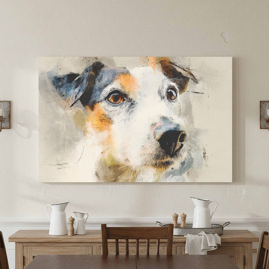 Jack Russell Terrier Canvas Art – canvas print shown framed in a styled room