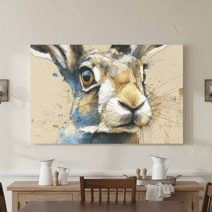 Watercolor Rabbit Portrait Canvas Print – styled room view 2