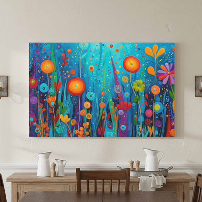 Colorful Abstract Garden Canvas Art – styled room view 2