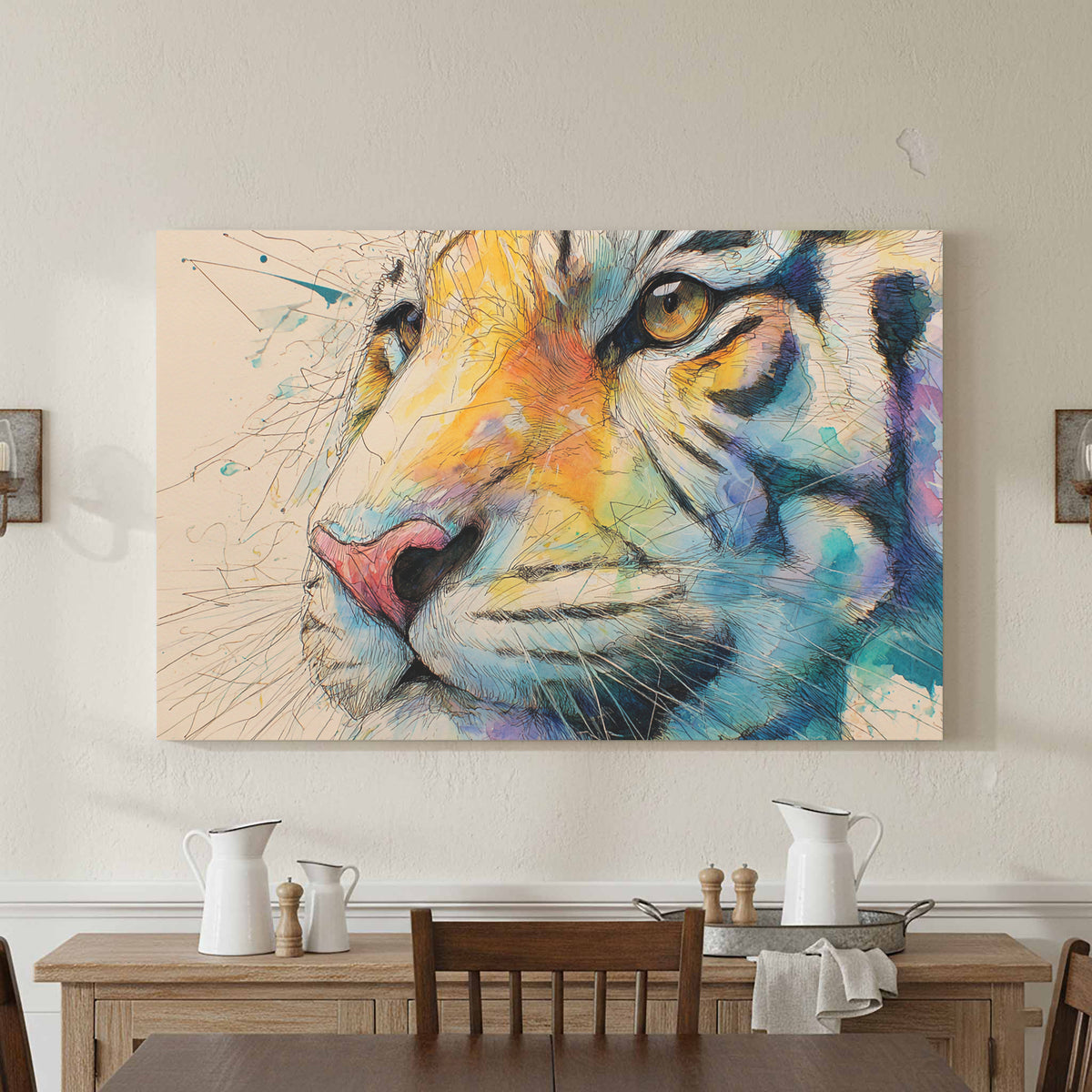 Tiger Portrait Canvas Wall Art – styled room view 4