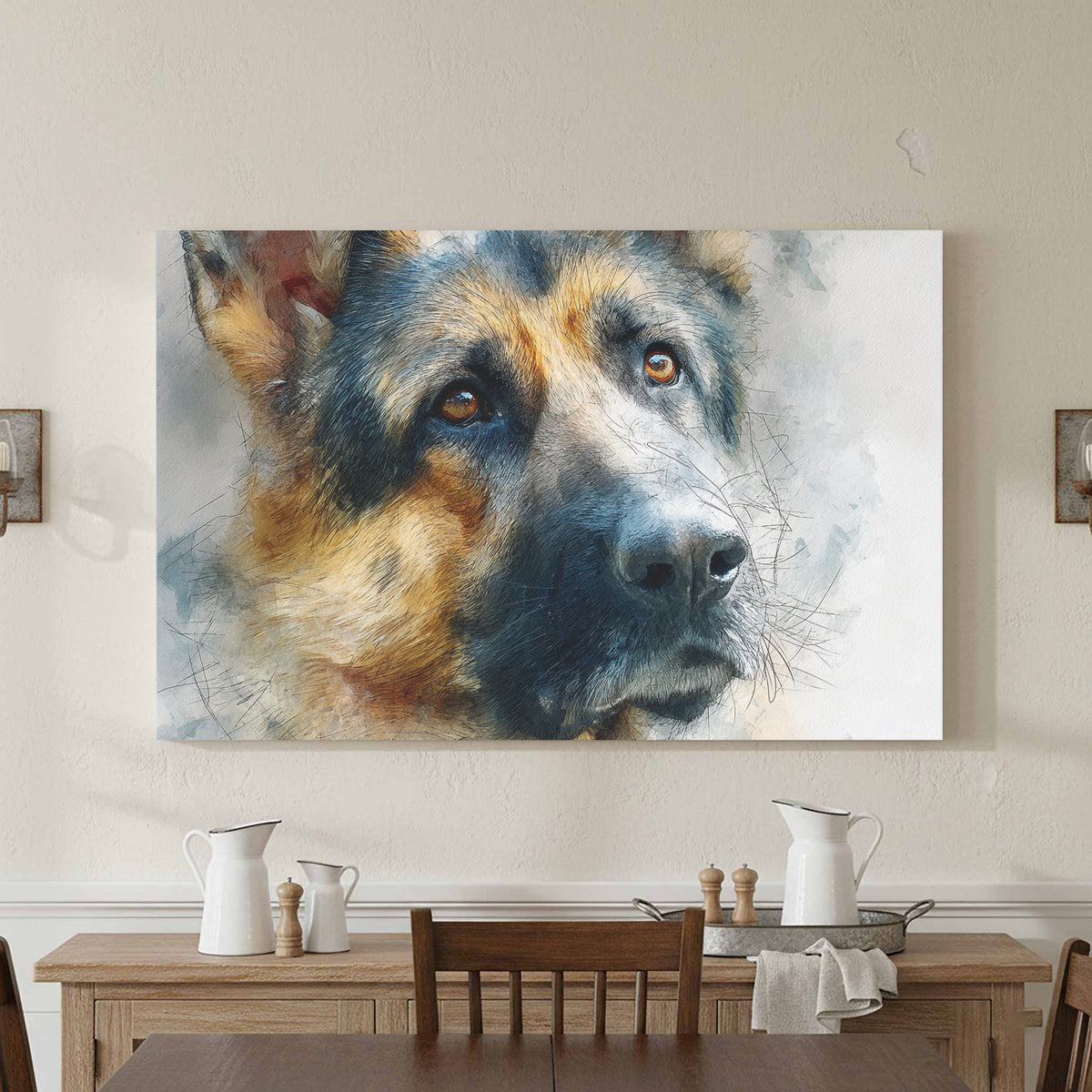 German Shepherd Canvas Wall Art – canvas print shown framed in a styled room