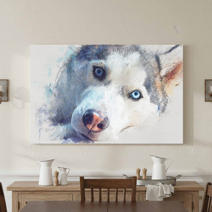 Siberian Husky Watercolor Canvas Print – styled room view 4